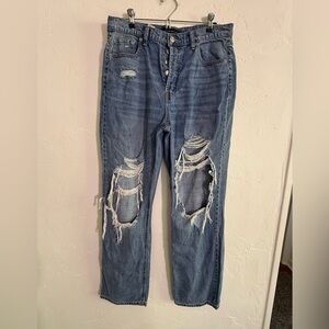Aero 90s Baggy Distressed Jeans Size 12 High Rise Ripped Button Fly